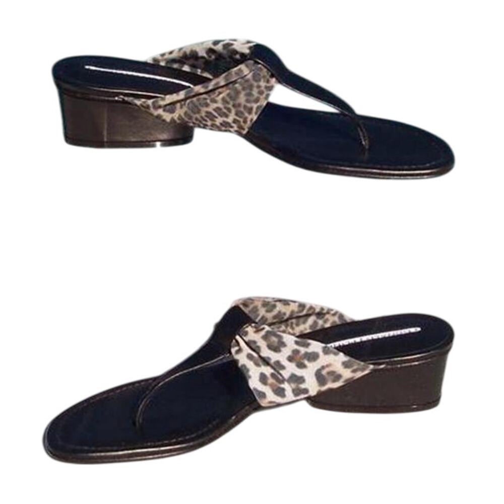 Donald Pliner Couture Leather Shoe Sandal New Leopard Mesh Elastic Thong $200